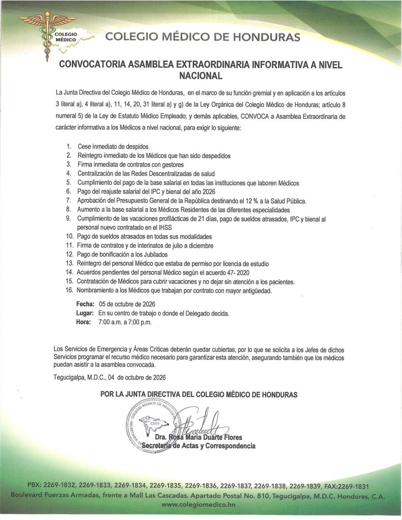 Siguen las asambleas informativas del Colegio Médico de Honduras