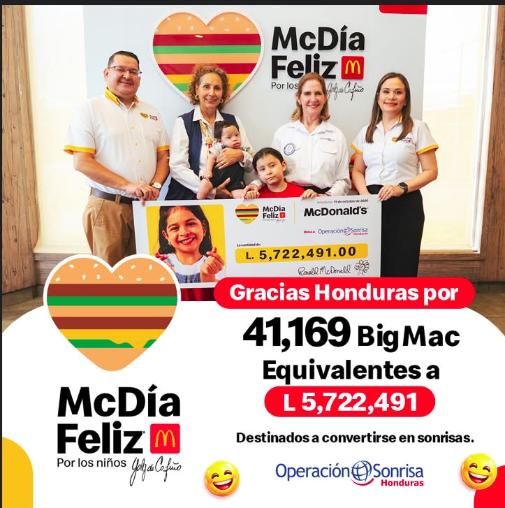 McDonald’s Honduras entrega a Operación Sonrisa Honduras lo recaudado en McDía Feliz 2026